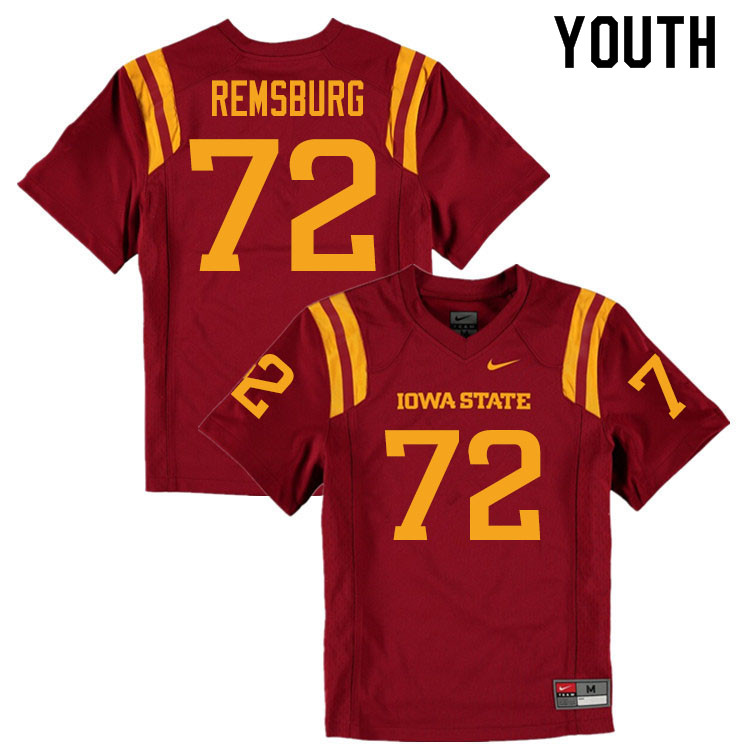Youth #72 Jake Remsburg Iowa State Cyclones College Football Jerseys Sale-Cardinal